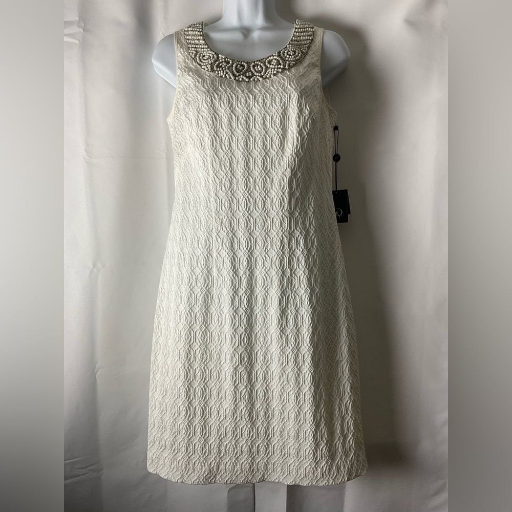 NEW Adrianna Papell Womens XS irovy jacquard beaded sleeveless shift dress NWT